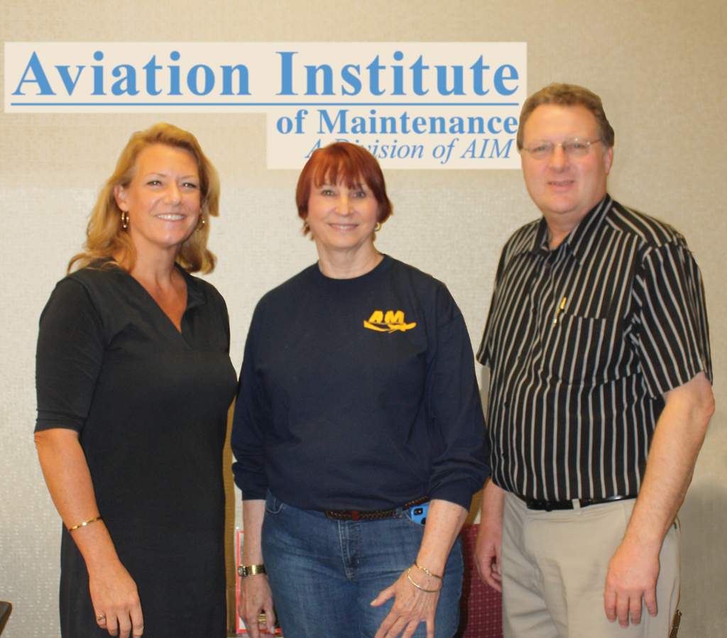 Karen Berg, Aircraft Maintenance Technology magazine associate publisher; Joanne Leming, executive director AIM Las Vegas campus; and Ron Donner, AMTSociety executive director.