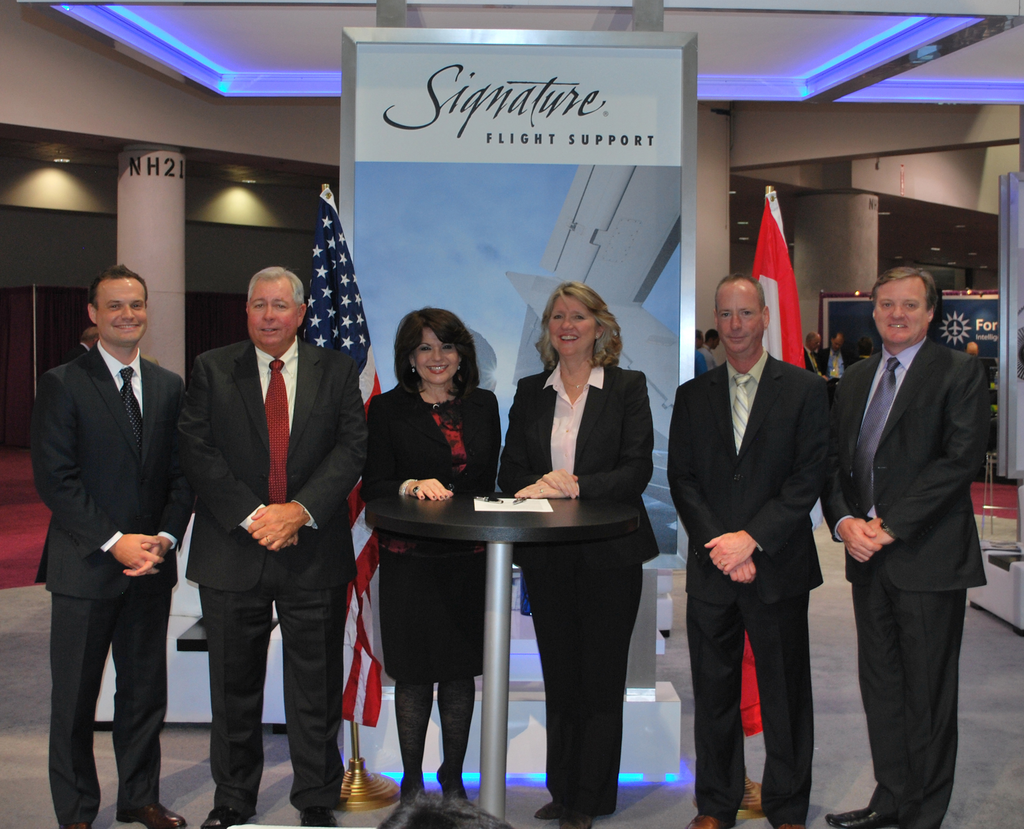 rom left to right: Ben Weaver - Senior Vice President of Strategic Finance (SFS), Cy Farmer - Vice President Network Development (SFS), Maria Sastre - President & COO (SFS), Marilyn Boston - Aviation Manager (Imperial Oil), Brent Blizzard - General Aviation Sales Manager (Imperial Oil) and Brad Mills - Business Development Advisor (Imperial Oil).