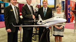 Pictured from left to right in the photo are Cessna Senior VP Customer Service Joe Hepburn, Bob Kiser, President and CEO of Winglet Techology, Dave Anderson, Vice President and Jody McLean, Executive Assistant from Anderson Air.