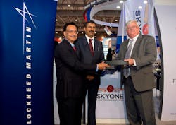 Skyone Maintenance Services officials (from left) Sam Sayani, chief executive officer, and Jaideep Mirchandani, chairman, officially announced a business alliance with Lockheed Martin&rsquo;s Kelly Aviation Center (LMKAC), represented by Business Development Director Frank Cowan, at the Dubai Air Show. The collaboration with LMKAC, provider of engine maintenance, repair and overhaul (MRO) services, supports Skyone&rsquo;s commercial MRO capabilities and its commitment to providing the convenience of full aircraft MRO performed through a single company.