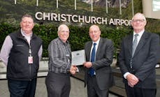 Pictured is AAGSC Chairman Keith Butler presenting the 2013 Safety Award to Jim Boulter, Chief Executive of Christchurch International Airport. On the left is Guy Menzies, Safety Systems Manager for PlaneBiz Ground Handlers at Christchurch, who nominated CIAL for the Award. Graeme Quate, Apron Operations Manager is on the right.