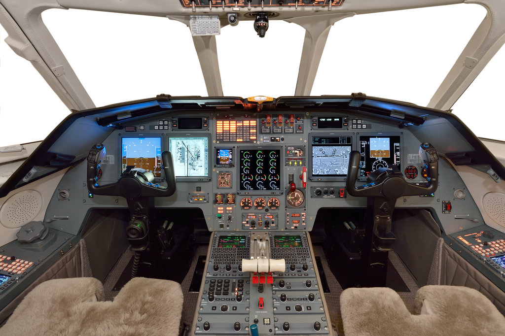 Duncan Aviation recently completed its second installation of Universal Avionics' EFI-890R cockpit upgrade in Falcon 900Bs. This upgrade replaces 25 older instruments and significantly improves reliability and situational awareness. Photo Courtesy of Duncan Aviation, Inc.