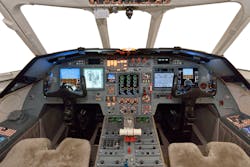 Duncan Aviation recently completed its second installation of Universal Avionics&apos; EFI-890R cockpit upgrade in Falcon 900Bs. This upgrade replaces 25 older instruments and significantly improves reliability and situational awareness. Photo Courtesy of Duncan Aviation, Inc.