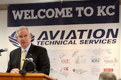 Missouri Governor Jay Nixon speaks during a press conference at KCI welcoming Aviation Technical Services to Kansas City Thursday, Jan. 30, 2014.