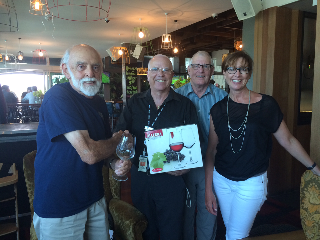 Norm Hogwood was recognized for three decades of service to the Australasian Aviation Ground Safety Council. Pictured presenting the award are Executive Chairman Keith Butler and Secretary Catherine Giles along with Graham Quate, a long time friend of Norm&rsquo;s.