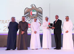 Left to right: Mr. Ismail Abdul Wahid, Assistant Director General of Air Accident Investigations, GCAA; Mr. Ismail Mohammed Al Balooshi, Assistant Director General of Aviation Safety Affairs, GCAA; Mr. Omar Bin Ghaleb, Deputy Director General, GCAA; H.E. Sultan Bin Saeed Al Mansouri, Minister of Economy, UAE; Mr. Wajahat Ali Khan, Director Safety & Quality Assurance, Jet Aviation Dubai; H.E. Saif Mohammed Al Suwaidi, Director General, GCAA.