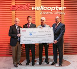 Photo (from L-R): Rick Sherlock, president and CEO, Medevac Foundation International; John Garrison, president and CEO, Bell Helicopter; Dr. Kevin Hutton; chairman, MedEvac Foundation International; and Danny Maldonado, executive vice president of sales and marketing, Bell Helicopter.