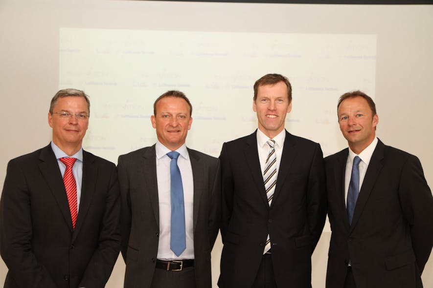 (From left to right): Dr. Johannes Bu&szlig;mann (Chief Executive Human Resources, Engine &amp; VIP-Services von Lufthansa Technik), Werner Kartner (Vice President Aircraft Interior of LIST components and furniture), Dr. Philip von Schroeter (Section Manager Business Aviation Products of Lufthansa Technik) and Mag. Michael Groiss (CEO of LIST components &amp; furniture).
