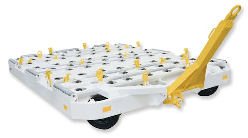 The New Standard Dolly from WASP Inc., Glenwood, Minn., handles LD-2, LD-3, LD-4 and LD-11 containers, including two LD-2 or LD-3 containers at a time, to accommodate ever-changing workloads. It also takes on half, 88-by-125-inch (224-by-318-centimeter) and 96-by-125-inch (244-by-318-centimeter) pallets.