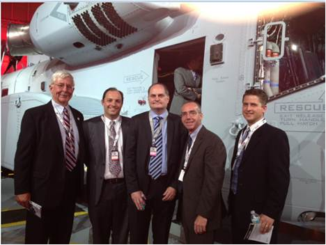 Representing the Donaldson Team, from left, are: Bill Cook, President & CEO, Rob Barr, Contracts Manager, Mark Rigby, General Manager, Global Aerospace & Defense, Joe Wilson, Engineering Manager, and Tim Winters, Project Manager.