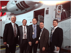 Representing the Donaldson Team, from left, are: Bill Cook, President & CEO, Rob Barr, Contracts Manager, Mark Rigby, General Manager, Global Aerospace & Defense, Joe Wilson, Engineering Manager, and Tim Winters, Project Manager. Representing the Donaldson Team, from left, are: Bill Cook, President & CEO, Rob Barr, Contracts Manager, Mark Rigby, General Manager, Global Aerospace & Defense, Joe Wilson, Engineering Manager, and Tim Winters, Project Manager.