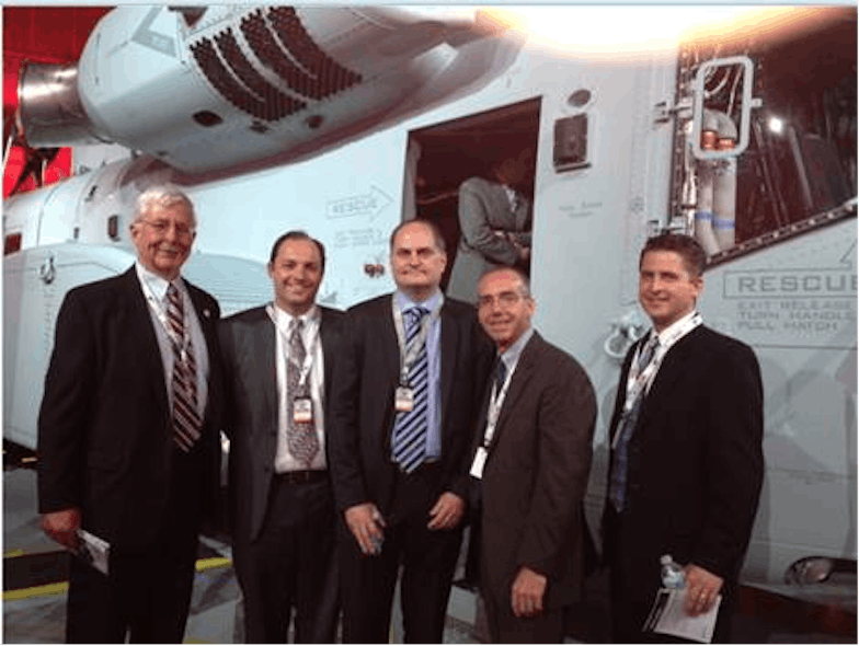Representing the Donaldson Team, from left, are: Bill Cook, President &amp; CEO, Rob Barr, Contracts Manager, Mark Rigby, General Manager, Global Aerospace &amp; Defense, Joe Wilson, Engineering Manager, and Tim Winters, Project Manager.
