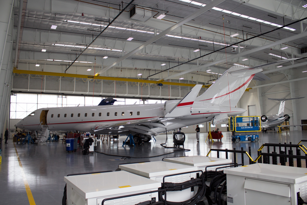 Team members immediately start work on large and long-range business jets as they filter in the second of Duncan Aviation's two new 40,000-square-foot maintenance hangars, built to accommodate our customer's larger aircraft.