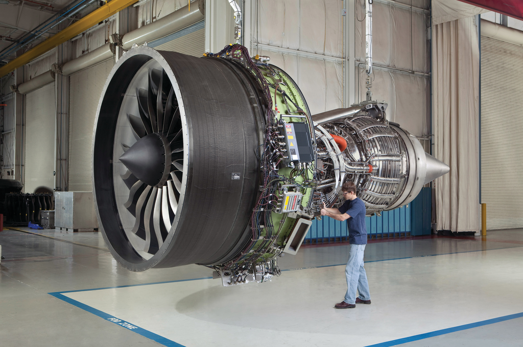 The GEnx-1B engine. GE is setting up a network of GEnx shops that will compete with GE for maintenance business.