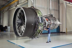 The GEnx-1B engine. GE is setting up a network of GEnx shops that will compete with GE for maintenance business.