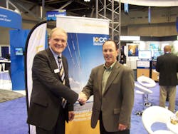 Michael Schmidtborn, Regional Senior Director Account &amp; Sales Americas, Lufthansa Systems (left) and Terry Basham, COO GoJet and Vice President Operations Trans States Holdings meet at the ongoing 39th Annual Convention of the Regional Airlines Association in St. Louis.