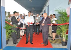 Venkata Reddy, CEO of Menzies Aviation Bobba; Sandeep Prakash, Commissioner of Customs Bangalore; and, V.S Bobba, Managing Director of Menzies Aviation Bobba, take part in the offcial opening of the new facility.