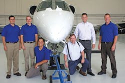 The General Mills corporate flight department includes technicians Derek Popp, Houston Kirkeide, Brad Sharp, custodian Paul Gunderson, aviation director Neil Brackin, Eric Olson, and Steve Schlesser (not pictured). The General Mills corporate flight department includes technicians Derek Popp, Houston Kirkeide, Brad Sharp, custodian Paul Gunderson, aviation director Neil Brackin, Eric Olson, and Steve Schlesser (not pictured).