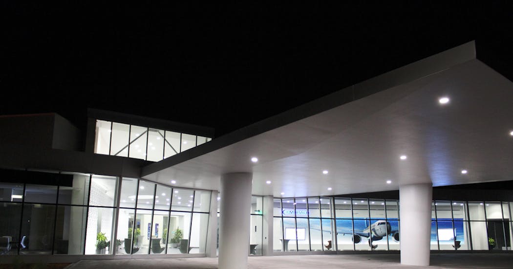 Facade of the Embraer Engineering and Technology Center in Melbourne, Florida, opened today