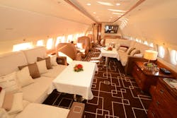 MJet operated Airbus ACJ319 - cabin interior designed by the Jet Aviation Design Studio and completed at Jet Aviation Basel