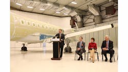 C&L officially opened its new 17,000-sq-ft aircraft-paint hangar on Thursday, October 16, at a ceremony that included remarks from U.S. Senator Susan Collins and U.S. Representative Mike Michaud. C&L officially opened its new 17,000-sq-ft aircraft-paint hangar on Thursday, October 16, at a ceremony that included remarks from U.S. Senator Susan Collins and U.S. Representative Mike Michaud.