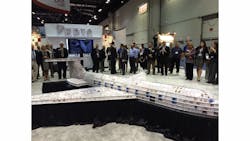 The playing card jet was constructed out of more than 700 decks of playing cards and was a replica of a Gulfstream 650. The playing card jet was constructed out of more than 700 decks of playing cards and was a replica of a Gulfstream 650.