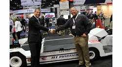 At NBAA LEKTRO’s president, Eric Paulson, handed the keys of the 4,500th LEKTRO tug, a model AP8850SDA, to Stefan Benz, Jet Aviation’s vice president of Jet Aviation MRO and FBO Services, EMEA & Asia. At NBAA LEKTRO’s president, Eric Paulson, handed the keys of the 4,500th LEKTRO tug, a model AP8850SDA, to Stefan Benz, Jet Aviation’s vice president of Jet Aviation MRO and FBO Services, EMEA & Asia.
