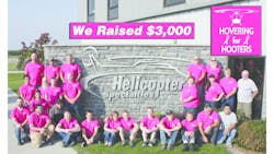 Helicopter Specialties, Inc. (HSI) honored Breast Cancer Awareness Month with a custom “Hovering for Hooters” pink t-shirt fundraiser. Donations of over $3,000 were collected all of which will be donated to Susan G. Komen South Central Wisconsin. Helicopter Specialties, Inc. (HSI) honored Breast Cancer Awareness Month with a custom “Hovering for Hooters” pink t-shirt fundraiser. Donations of over $3,000 were collected all of which will be donated to Susan G. Komen South Central Wisconsin.