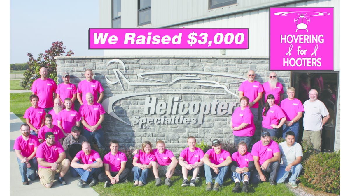 Helicopter Specialties, Inc. (HSI) honored Breast Cancer Awareness Month with a custom &ldquo;Hovering for Hooters&rdquo; pink t-shirt fundraiser. Donations of over $3,000 were collected all of which will be donated to Susan G. Komen South Central Wisconsin.
