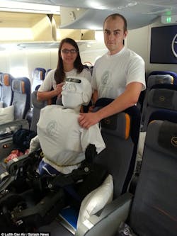 The robot, dubbed Athena was created by German roboticists Alexander Herzog (right) and Jeannette Bohg (left), is being flown to Max Planck Institute for Computational Learning and Motor Control Laboratory in Baden-Württemberg. The robot, dubbed Athena was created by German roboticists Alexander Herzog (right) and Jeannette Bohg (left), is being flown to Max Planck Institute for Computational Learning and Motor Control Laboratory in Baden-Württemberg.