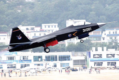 A J-31 stealth fighter takes off on a test flight ahead of the China International Aviation and Aerospace Exhibition in Zhuhai, Guangdong province