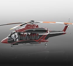 Artist rendering cutaway view showing the Bell 525 Relentless interior in a corporate seating configuration.