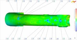 Aviation Inspection Report: The color deviation report shows the variation between the scan of the corrosion versus the scan of the sanded part.