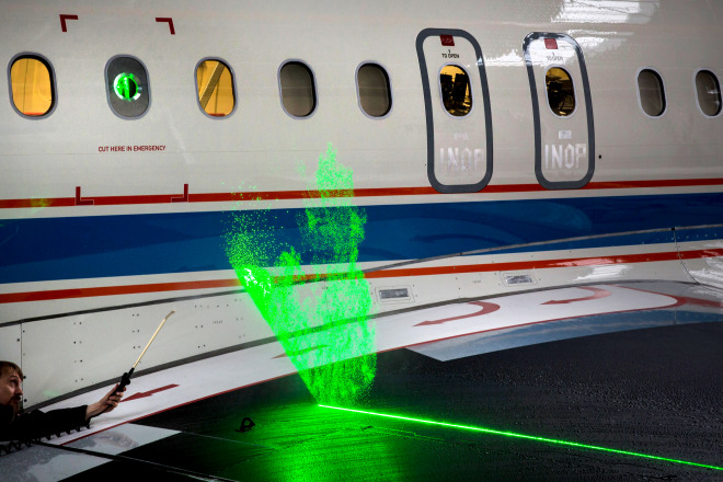 Lasers illuminate water droplets moving across the wing, enough for high-speed cameras to capture the movement of the droplets airstream in real time.