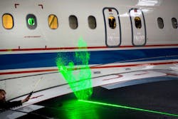Lasers illuminate water droplets moving across the wing, enough for high-speed cameras to capture the movement of the droplets airstream in real time. Lasers illuminate water droplets moving across the wing, enough for high-speed cameras to capture the movement of the droplets airstream in real time.