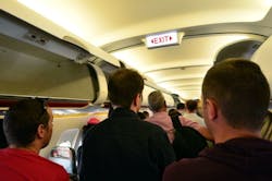 Using computer simulations, multiple groups of independent researchers have found that deboarding by aisle, rather than row, would cut deboarding times down significantly. Using computer simulations, multiple groups of independent researchers have found that deboarding by aisle, rather than row, would cut deboarding times down significantly.