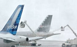 There are technologies that will probably replace the current paradigm of spraying fluids on the aircraft, but none is coming to an airport soon. There are technologies that will probably replace the current paradigm of spraying fluids on the aircraft, but none is coming to an airport soon.