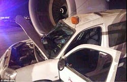 The Saudi Arabian jet was empty of passengers, and the collision resulted in some damage to the right-hand side engine.