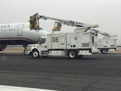 Airport's Twitter account provided some 'behind the scenes' style photos explaining the process for deicing plane's at the airport. Airport's Twitter account provided some 'behind the scenes' style photos explaining the process for deicing plane's at the airport.