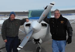 (L-R) Josh Eyering, Kent State University Aircraft Maintenance Manager, and Mike Trudeau, Hartzell Top Prop Program and Modifier Account Manager.