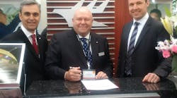 Pictured L to R: Sergio Oliveira e Silva (Engineering Manager of Jet Aviation Hong Kong), Nigel Parker (Managing Director of Jet Aviation Hong Kong), Jesse Long (Executive Vice President of LEKTRO, Inc.). Pictured L to R: Sergio Oliveira e Silva (Engineering Manager of Jet Aviation Hong Kong), Nigel Parker (Managing Director of Jet Aviation Hong Kong), Jesse Long (Executive Vice President of LEKTRO, Inc.).