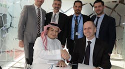 Mr. Abdullah Al-Sayed, President &amp; CEO of Nexus Flight Operations Services and Mr. Joel Frugier, Airbus Corporate Jet Centre General Manager.Back row: Mr. Marco Mantovani, representing ACJC Customer Support and Services; Mr. Bruno Galzin, representing ACJC Sales and Marketing; Mr. Khaldoun Al Halawani, Vice President &ndash; Technical Services of Nexus Flight Operations Services; Mr. Samuel Puginier, ACJC Services Sales Director for the Middle-East.