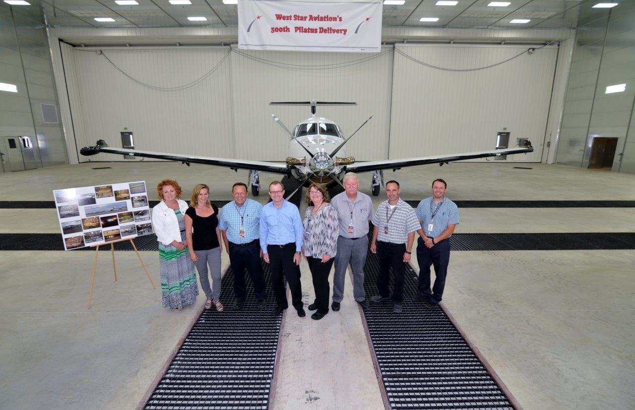 (From left to right) -- Marie Marschner, Pilatus, Bettina Jacobson, Pilatus, Dave Krogman, West Star Aviation, Thomas Bosshard, Pilatus, Joni Edwards, West Star Aviation, Gary Edwards, West Star Aviation, Mark Birmingham, West Star Aviation, and Kurt Sanderson, West Star Aviation.