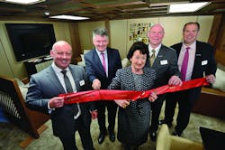 Universal Aviation Ireland - Shannon cuts the ribbon on renovated FBO. From L-R: Sean Raftery, Managing Director Universal Aviation UK and Ireland; Neil Pakey CEO Shannon Group; Rose Hynes, Chairman Shannon Group; Derek Collins, General Manager, Universal Aviation Ireland - Shannon; Craig Middleton, Regional Director, Europe, Middle East, Africa, Universal Aviation. Universal Aviation Ireland - Shannon cuts the ribbon on renovated FBO. From L-R: Sean Raftery, Managing Director Universal Aviation UK and Ireland; Neil Pakey CEO Shannon Group; Rose Hynes, Chairman Shannon Group; Derek Collins, General Manager, Universal Aviation Ireland - Shannon; Craig Middleton, Regional Director, Europe, Middle East, Africa, Universal Aviation.