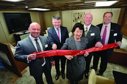 Universal Aviation Ireland - Shannon cuts the ribbon on renovated FBO. From L-R: Sean Raftery, Managing Director Universal Aviation UK and Ireland; Neil Pakey CEO Shannon Group; Rose Hynes, Chairman Shannon Group; Derek Collins, General Manager, Universal Aviation Ireland - Shannon; Craig Middleton, Regional Director, Europe, Middle East, Africa, Universal Aviation.