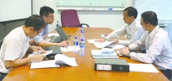 SGS Auditors (on the left) interview Hactl staff about temperature mapping of storage facilities, during the audit.