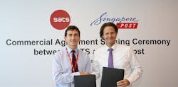 Alex Hungate, president and CEO of SATS and Dr. Wolfgang Baier, group CEO of SingPost, solidify the partnership between SATS and SingPost for future airmail handling. Alex Hungate, president and CEO of SATS and Dr. Wolfgang Baier, group CEO of SingPost, solidify the partnership between SATS and SingPost for future airmail handling.