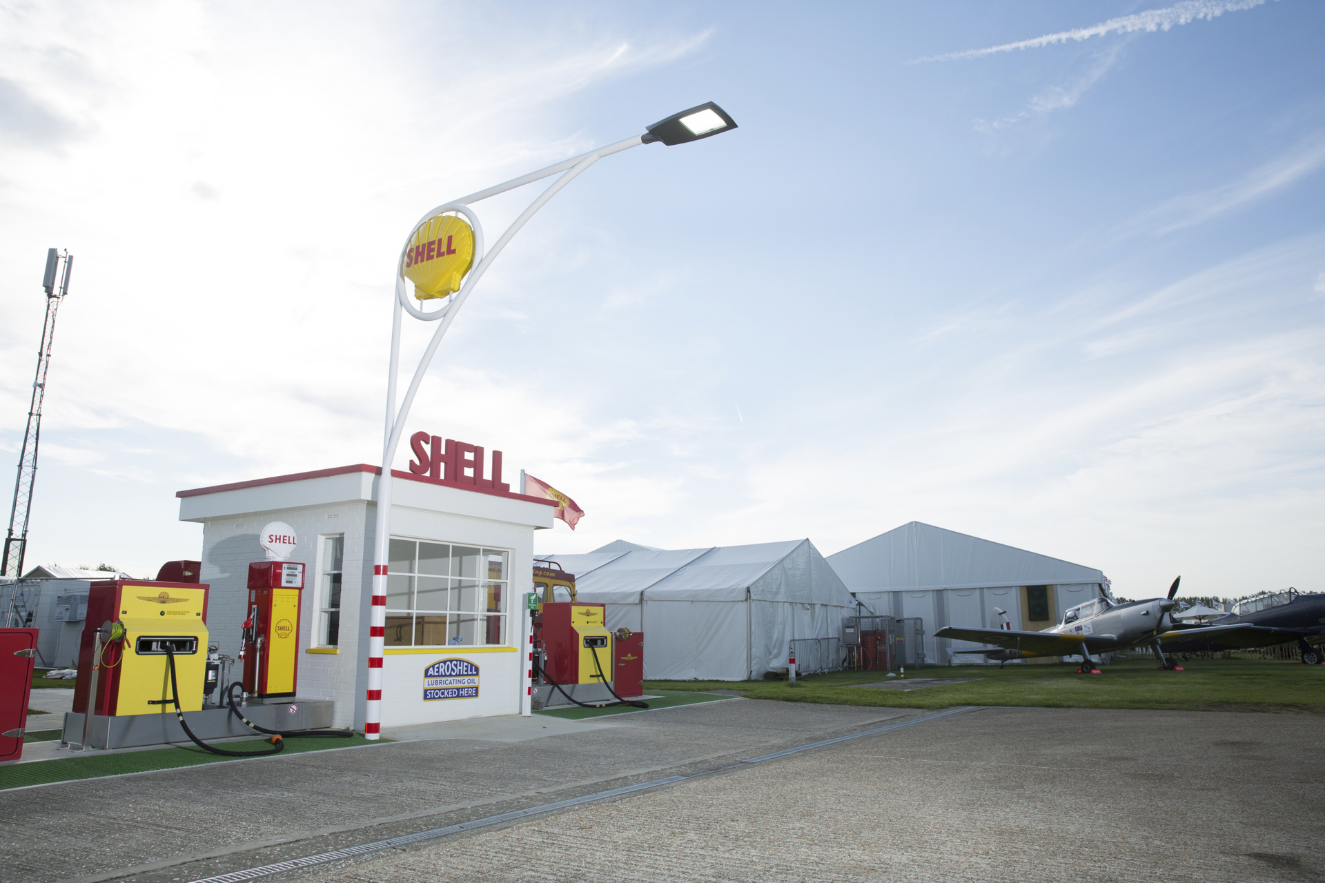 The vintage refuelling station is a nod to the more than 100 years of heritage Shell has in aviation.