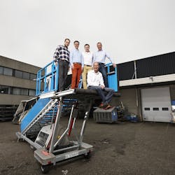 The four award-winning Undagrid founders, pictured from left-to-right: Christiaan Willemsen, Marcus Breekweg, Lennart Schroer and Rolf van de Velde. Michel van Hal, general manager of SPS Group, is pictured seated. SPS International worked with Undagrid in developing GSETrack.