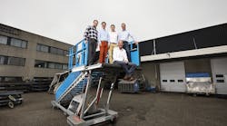 The four award-winning Undagrid founders, pictured from left-to-right: Christiaan Willemsen, Marcus Breekweg, Lennart Schroer and Rolf van de Velde. Michel van Hal, general manager of SPS Group, is pictured seated. SPS International worked with Undagrid in developing GSETrack.